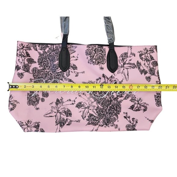 New VICTORIAS SECRET Pink Tote Bag with Black Floral Pattern Bag Purse With Tag - Picture 6 of 14
